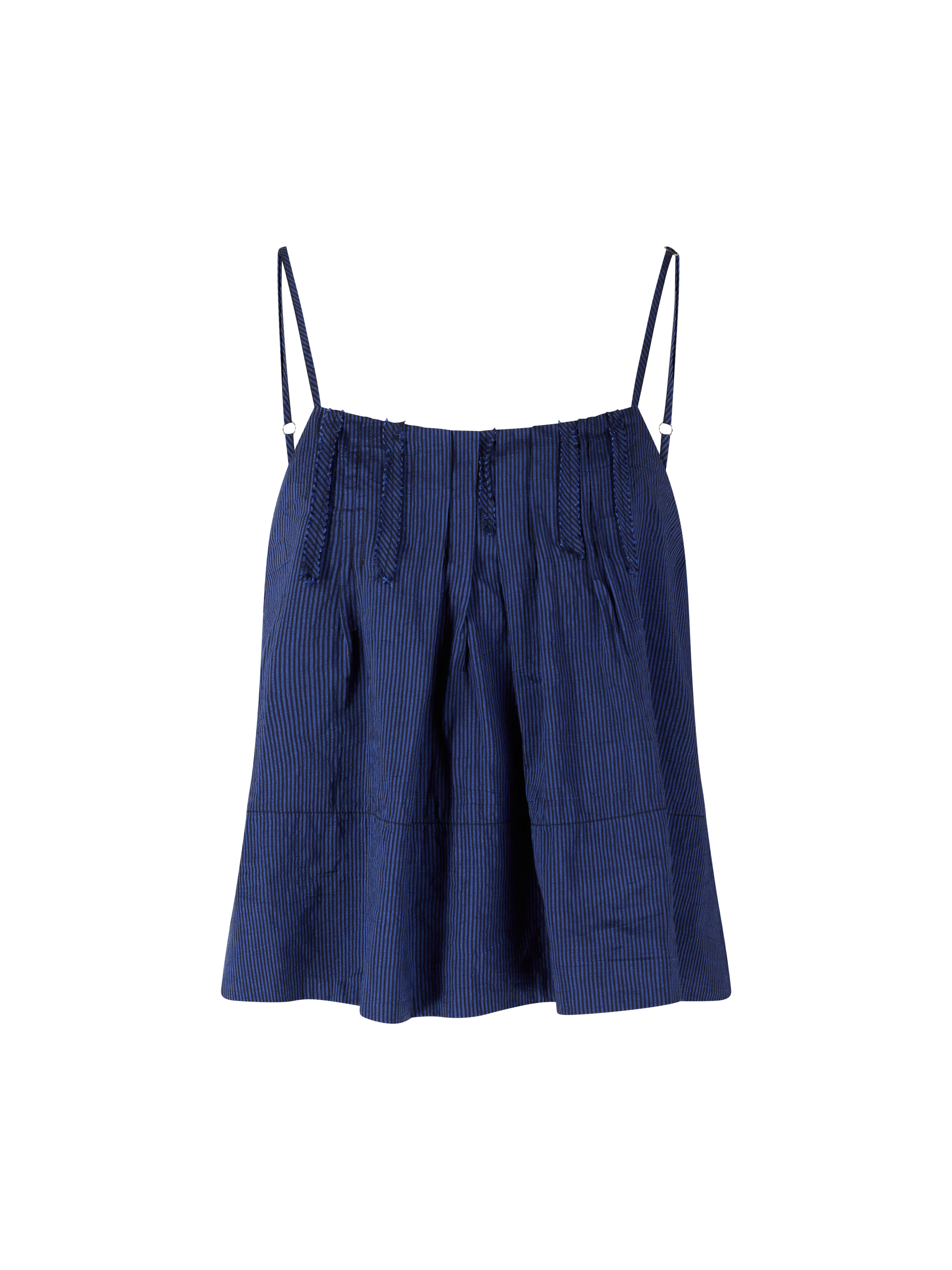 Striped silk and linen top blue