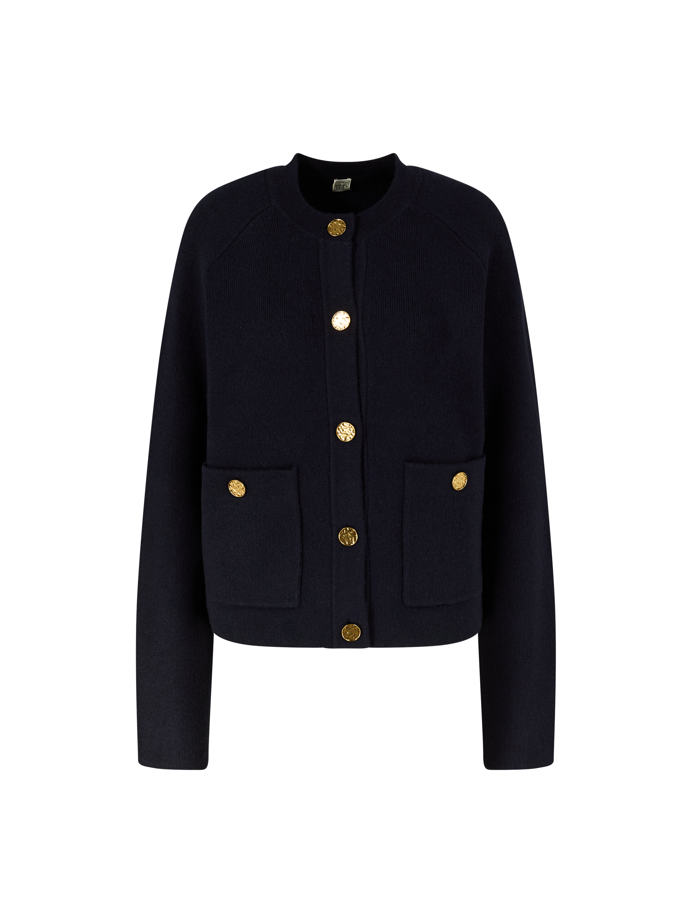 Woll-Strickjacke mit gehämmerten Ösenknöpfe Marineblau