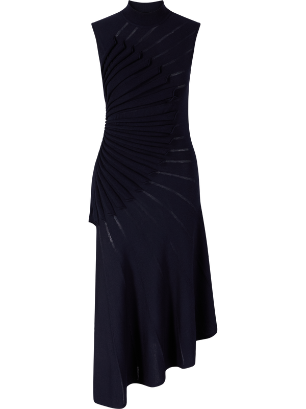 Asymmetrical wool midi dress navy blue