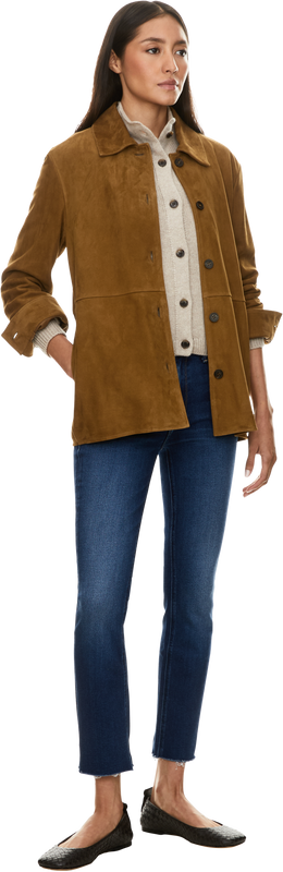 Oversized Velourslederjacke 'Vicky' Olivgrün
