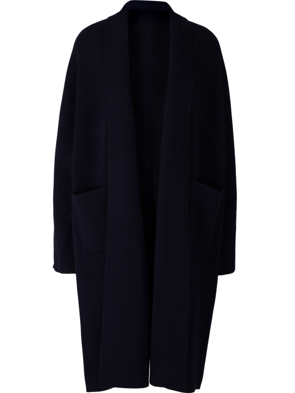 Langer Woll-Cashmere-Strickmantel Marineblau