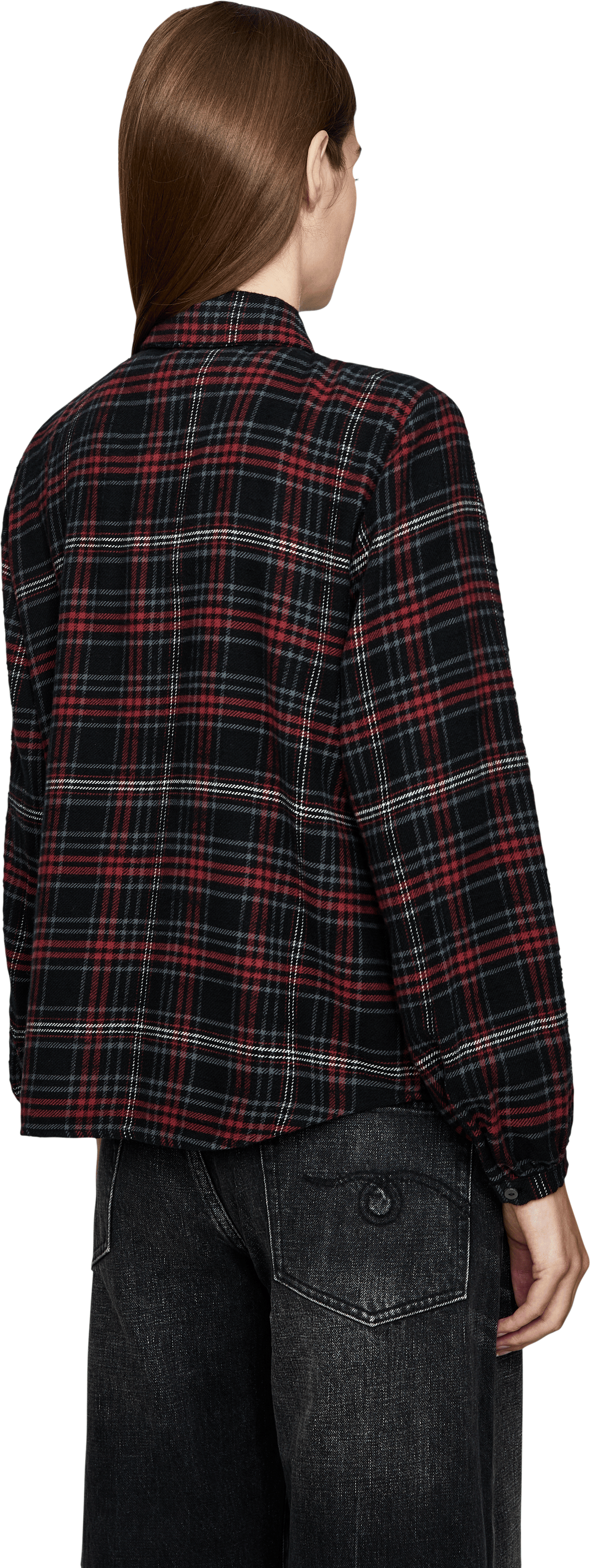 R13 Cropped Bluse 'Shrunken Ruffle' mit Rüschen Schwarz, Rückansicht – UNGER.DE