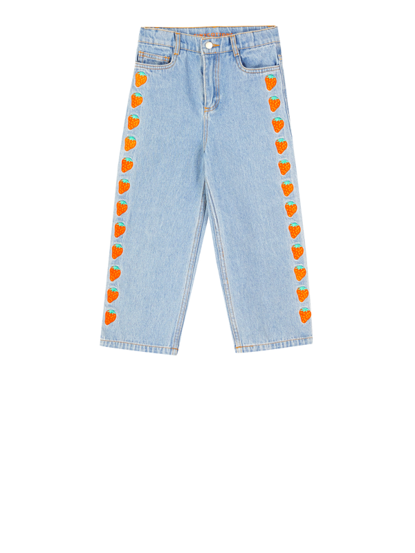 Jeans mit Erdbeer-Stickerei Blau