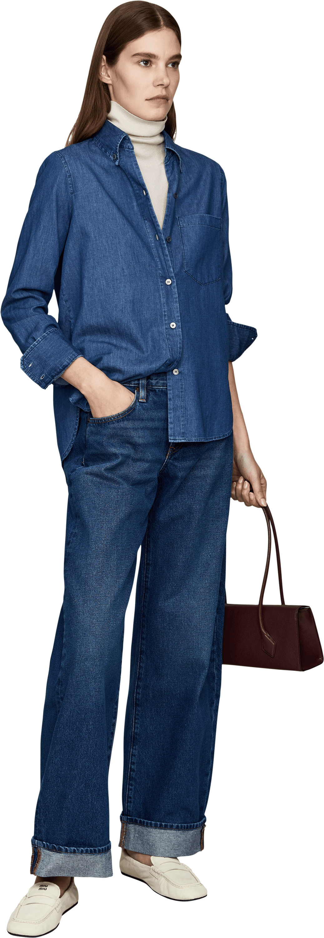 Frame Straight-Leg Jeans 'The Cuffed Low Bow' Dunkelblau, Modelansicht – UNGER.DE