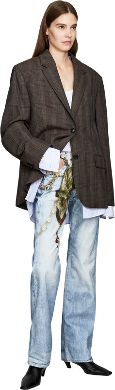 Straight-Cut Jeans in Trompe-l'œil-Print Hellblau