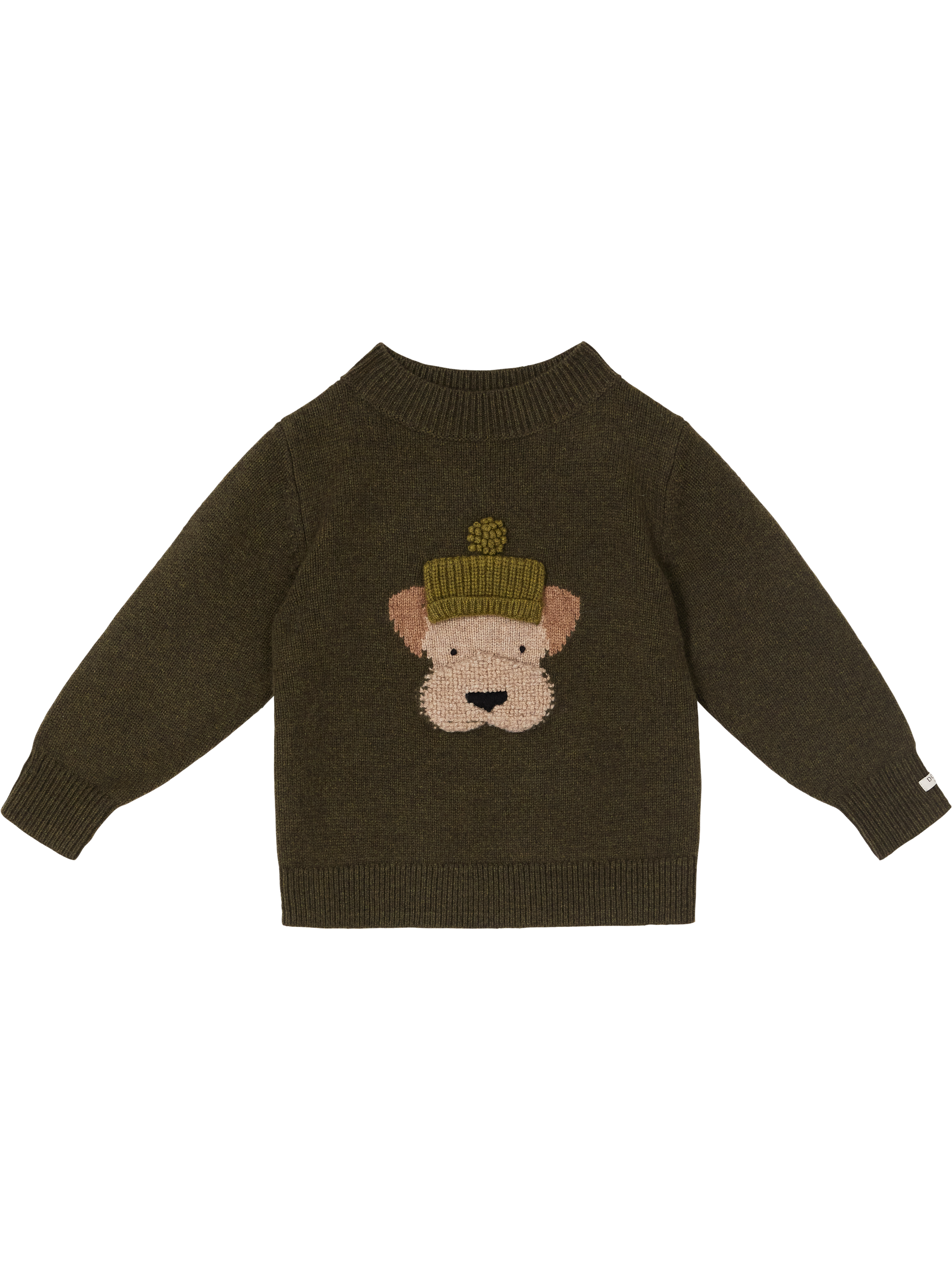Donsje Strickpullover 'Terrier' aus Merinowolle Olivgrün, Produktansicht – UNGER.DE