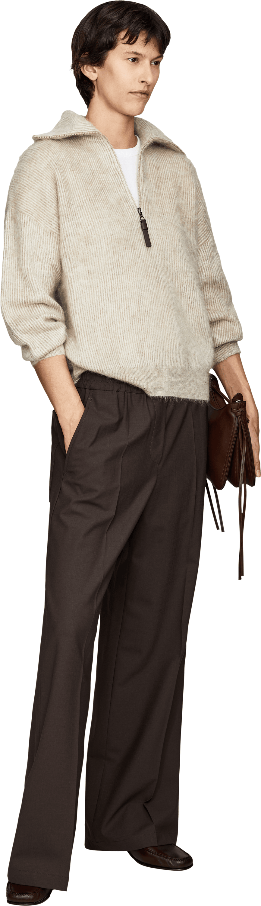 Brunello Cucinelli Beige zip-up turtleneck jumper, Modelview – UNGER.DE
