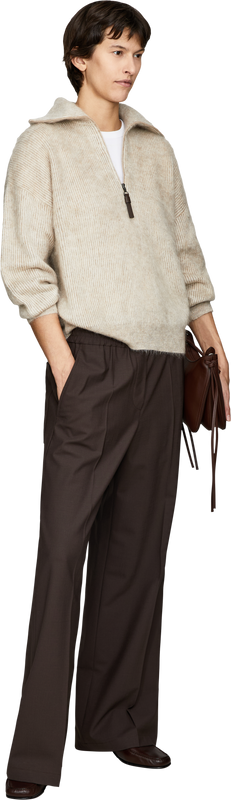 Beige zip-up turtleneck jumper