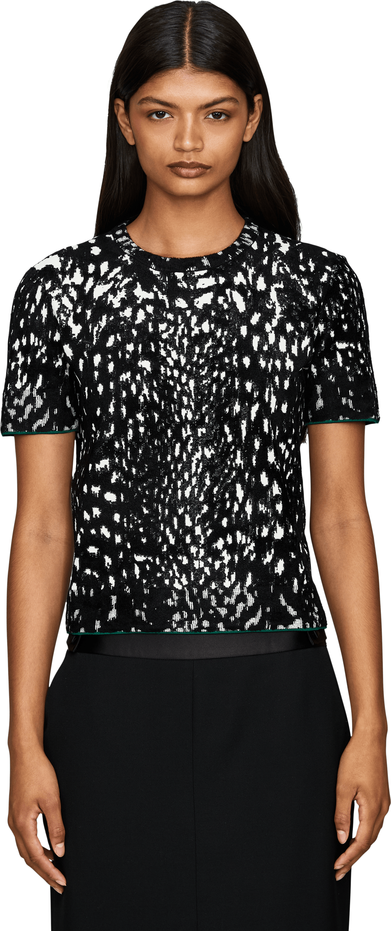 Tom Ford Samtiger Kurzarmpullover mit Luchs-Jacquard Schwarz, Frontansicht – UNGER.DE