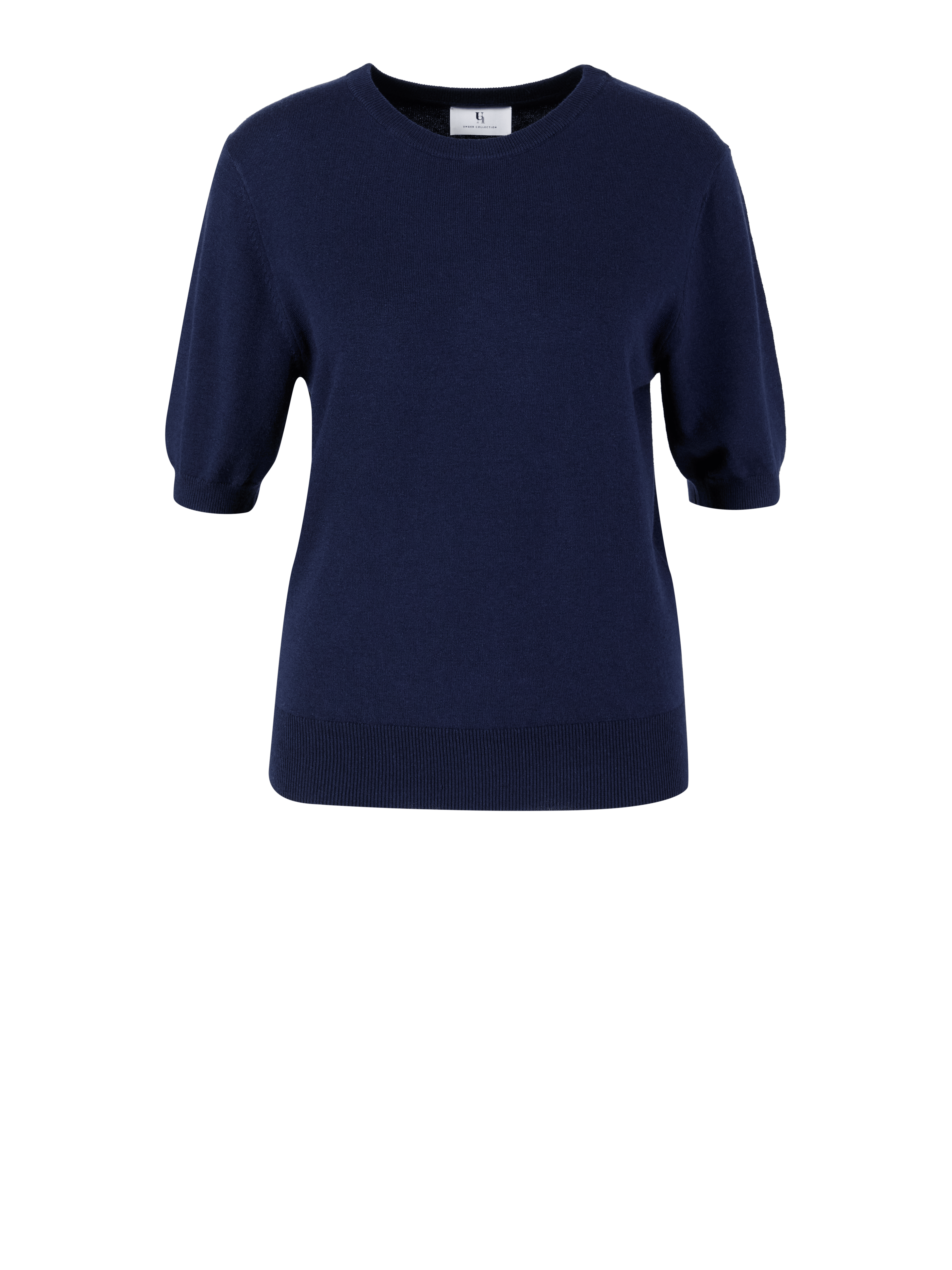 Kurzärmliger Cashmere-Seidenpullover Marineblau