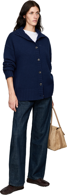 Lange Cashmere-Strickjacke mit Stehkragen Midnight