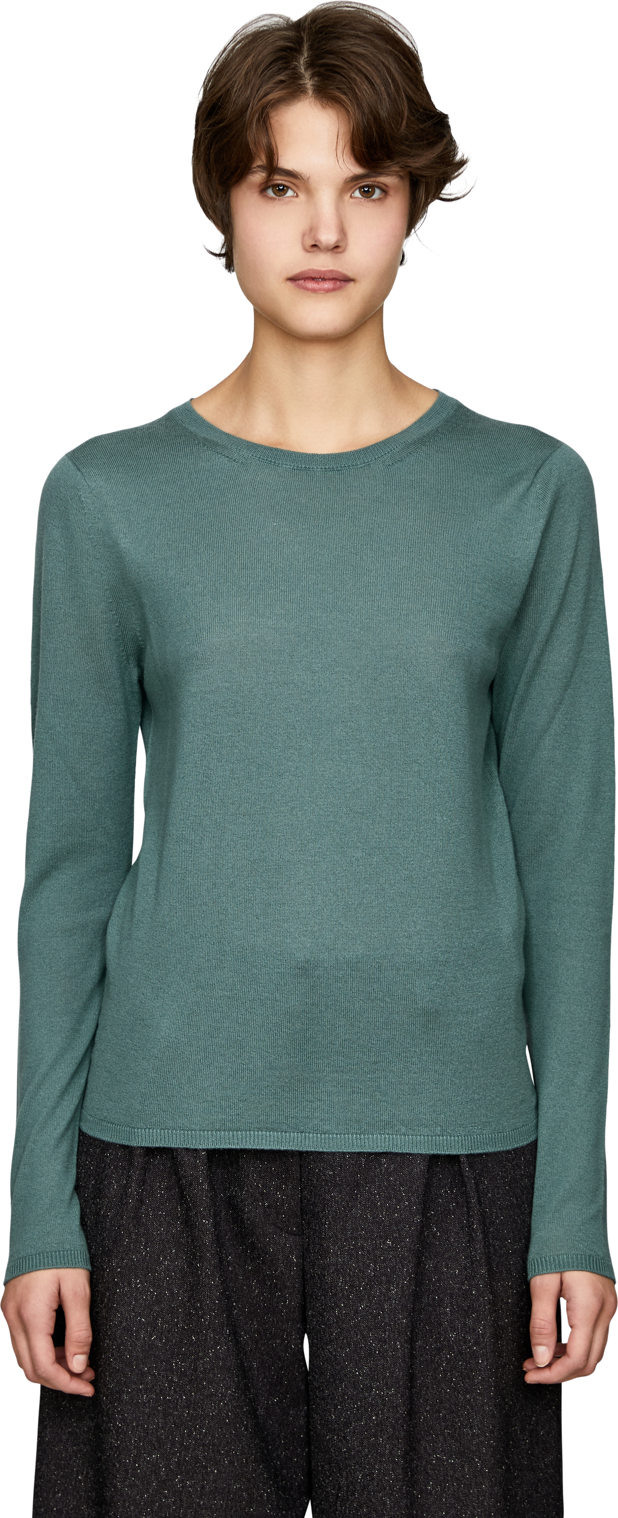 Iris von Arnim 'Laureen' Superfine Cashmere Jumper in Fern, Front view – UNGER.DE