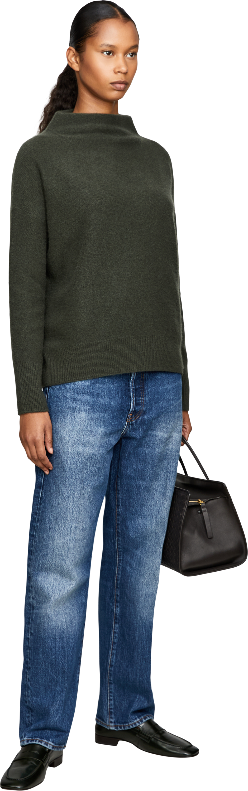 Vince Cashmere jumper with a stand-up collar moss green, Modelview – UNGER.DE
