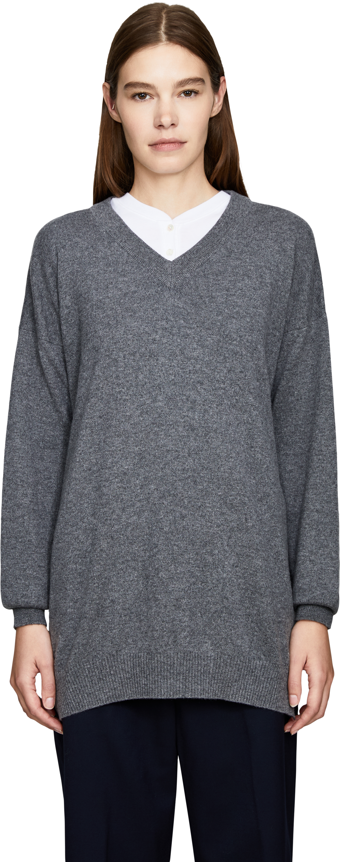 Colombo V-neck jumper in light grey kid cashmere, Front view – UNGER.DE