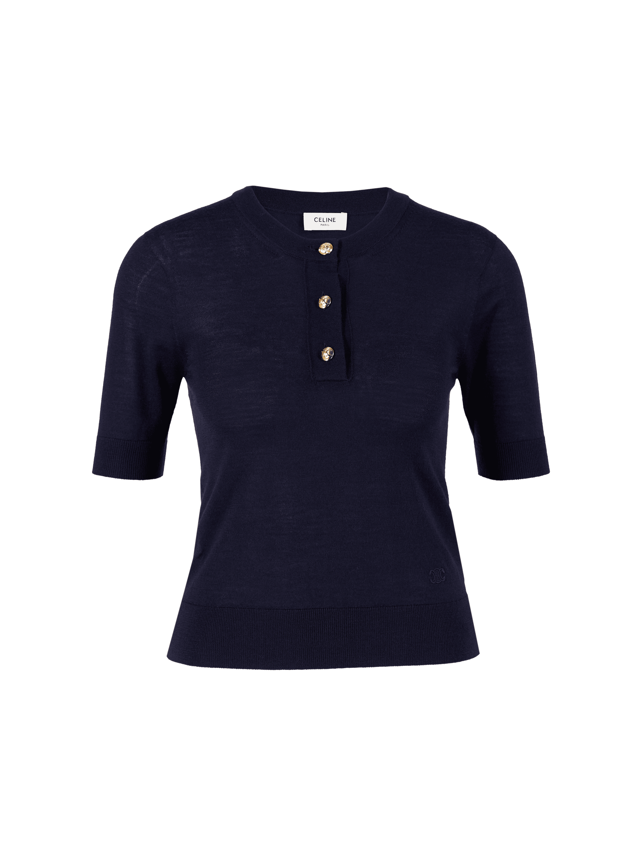 Kurzärmliger Wollpullover Marineblau