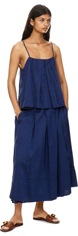 Gestreiftes Top aus Seide und Leinen Blau