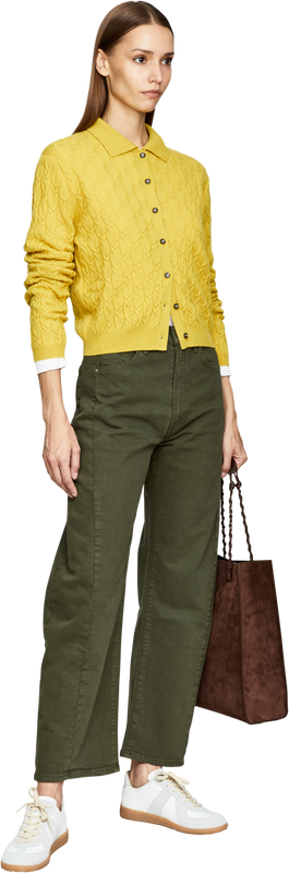 Cashmere-Strickjacke mit Zopfmuster Gelb