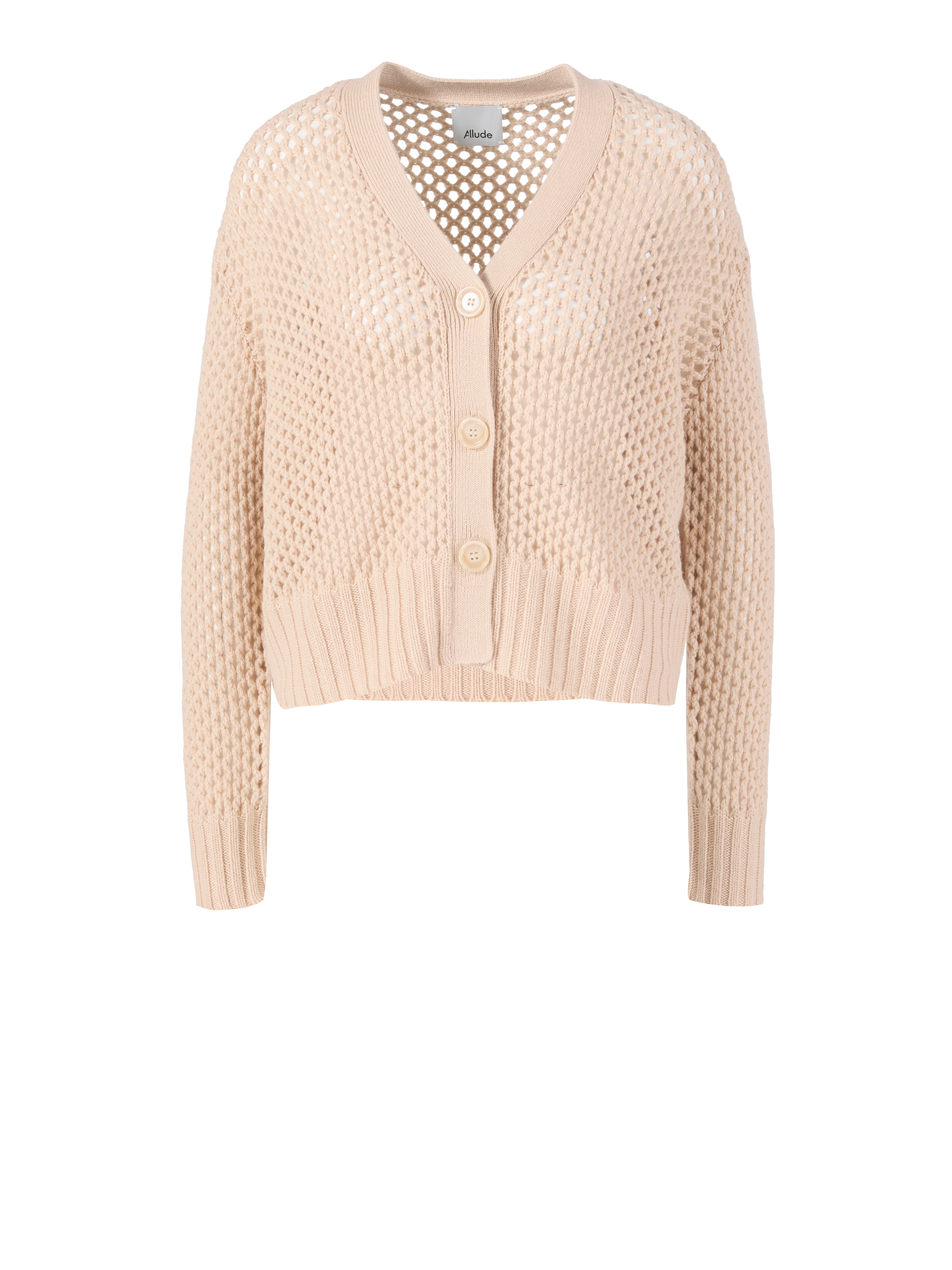 Woll-Cashmere-Strickjacke mit Lochmuster Beige