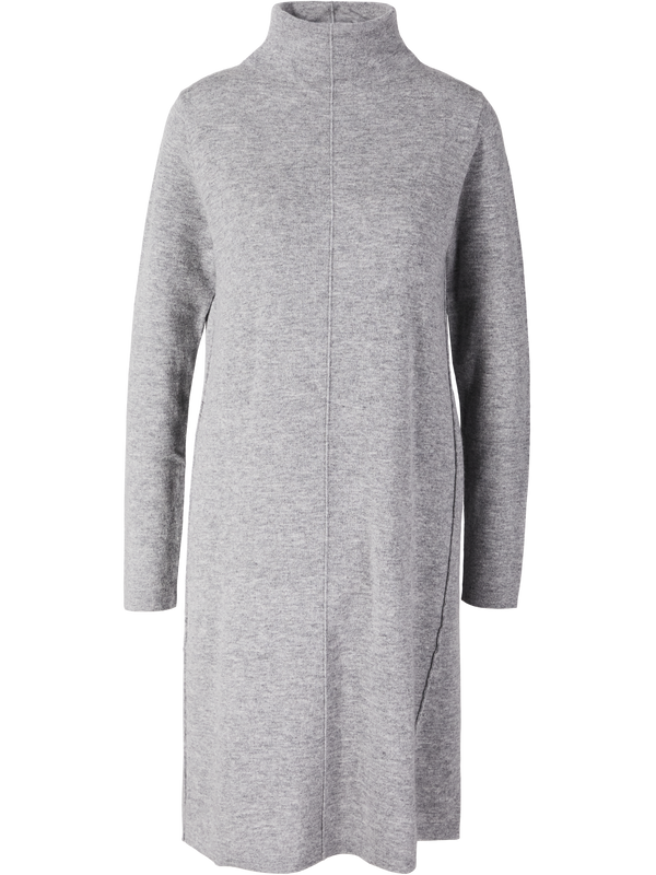 Wool-cashmere knitted dress with a stand-up collar grey