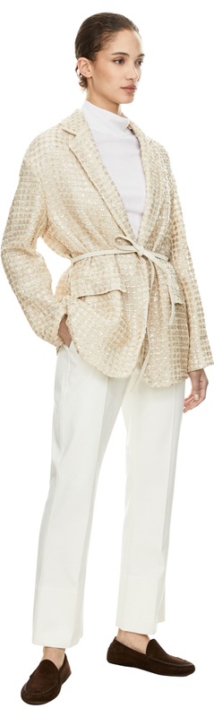 Bestickter Seidenblazer mit Pailletten Beige