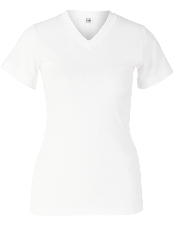 Wide-ribbed V-neck T-shirt, white