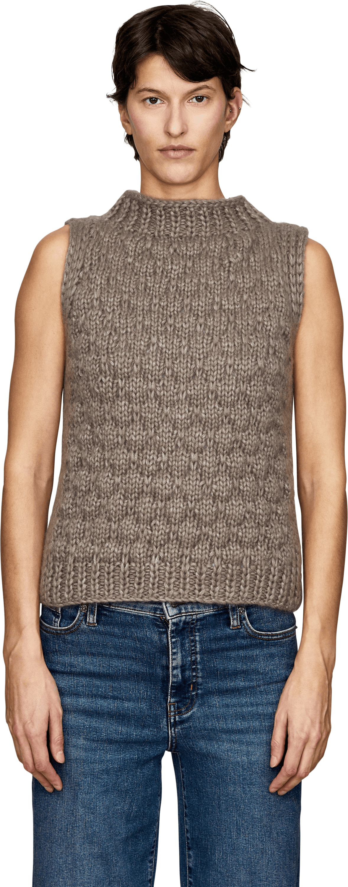 Iris von Arnim Cashmere-Seidentop 'Lysia Handstrick' Taupe, Frontansicht – UNGER.DE