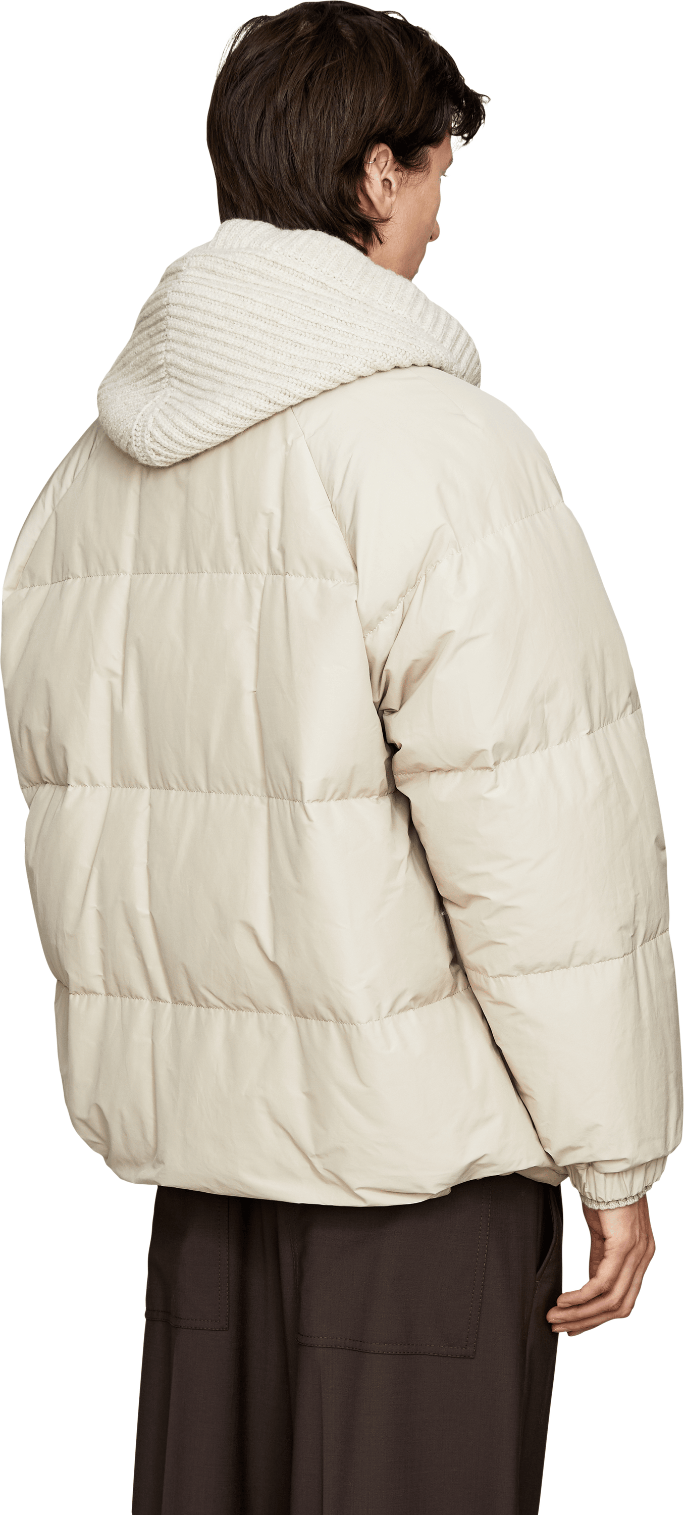Brunello Cucinelli Quilted down jacket with cashmere trim – beige, Back view – UNGER.DE
