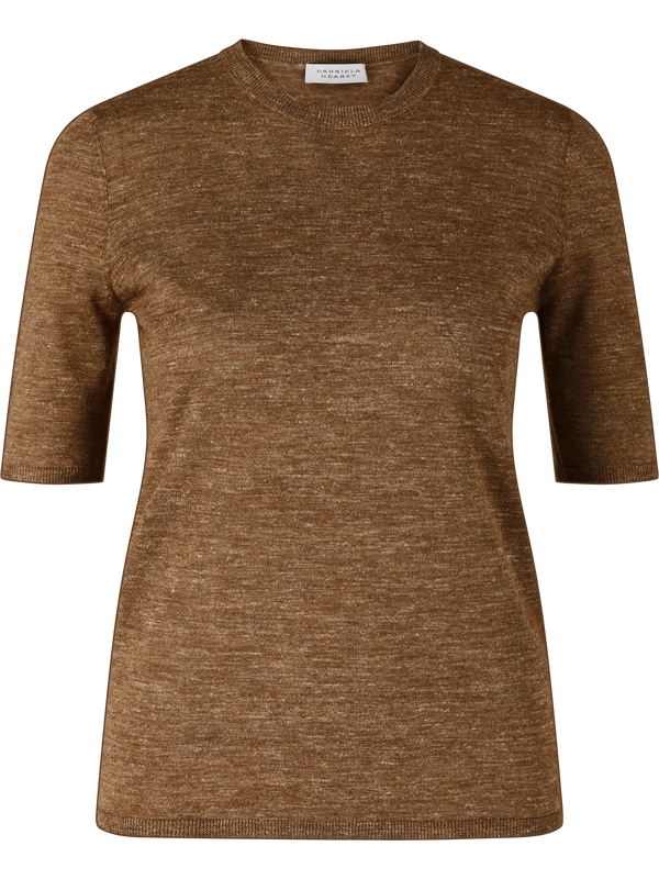 Kurzärmeliger Cashmere-Seidenshirt Braun