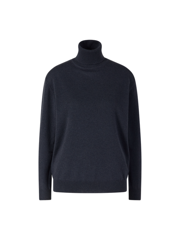 Cashmere-Rollkragenpullover mit Monili-Perlen Marineblau