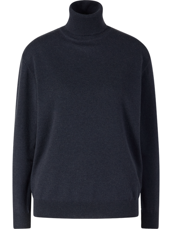 Cashmere turtleneck jumper with monili beads navy blue