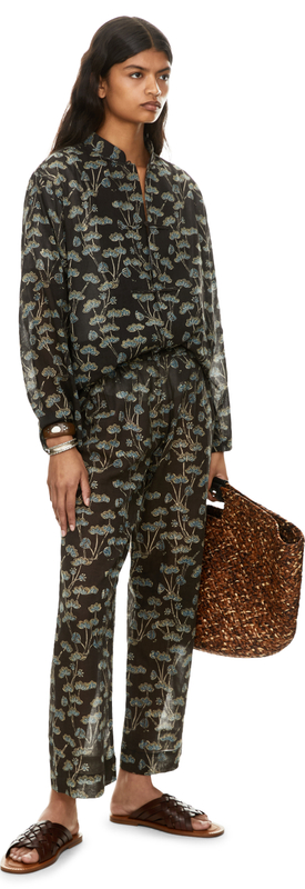Florale Stoffhose 'Nila' Dunkelbraun