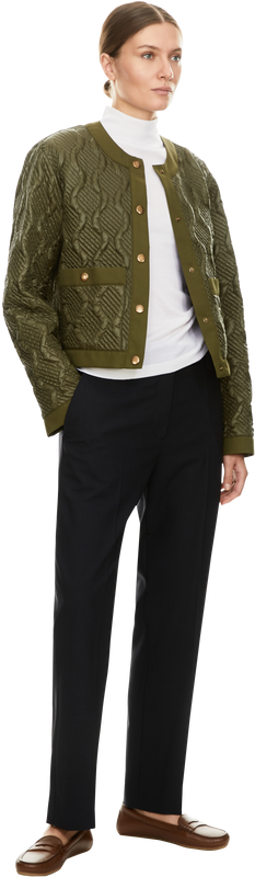 'Libellule' short down jacket with geometric quilting, olive green