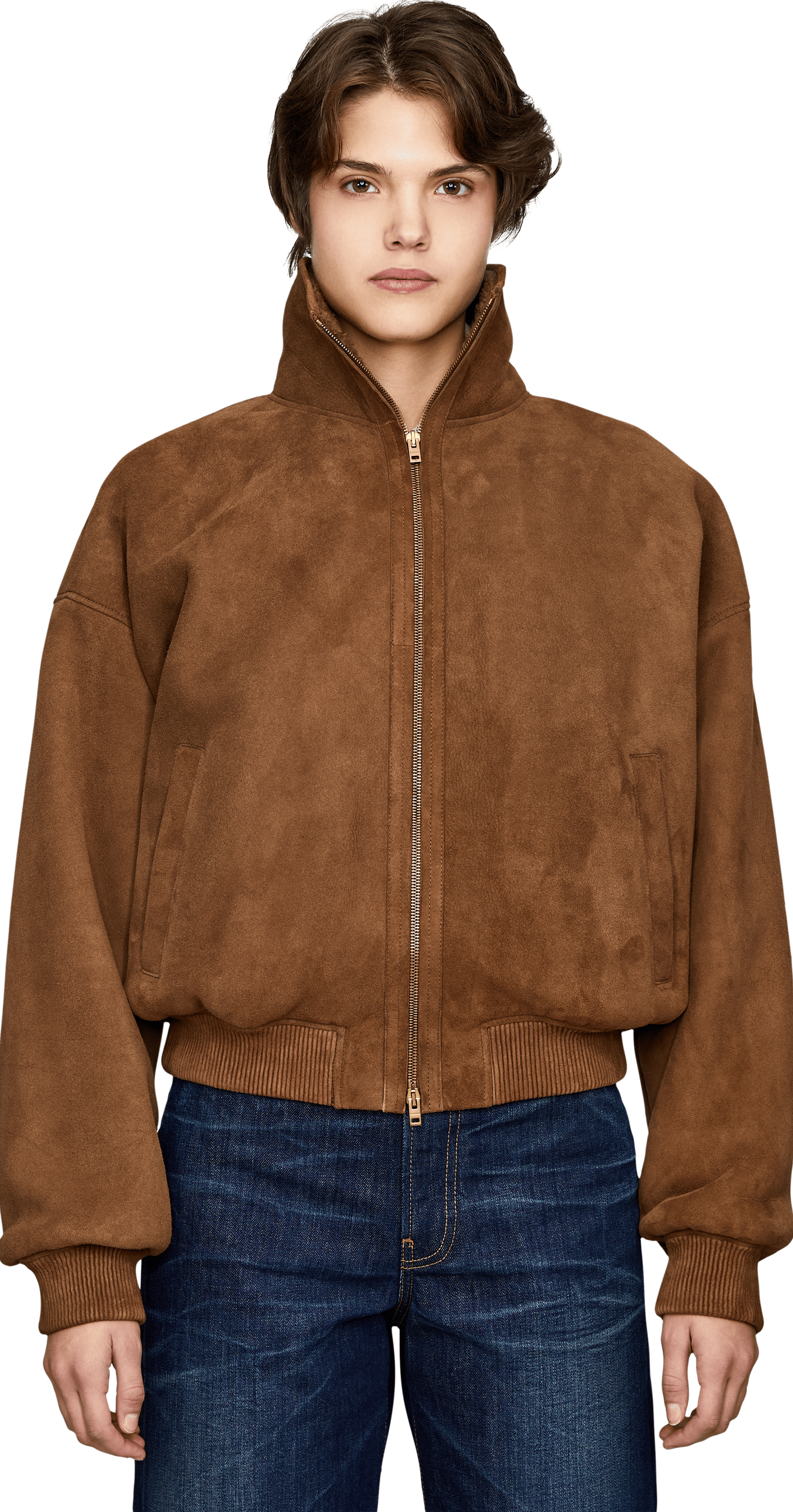 Acne Studios Brown shearling bomber jacket, Front view – UNGER.DE