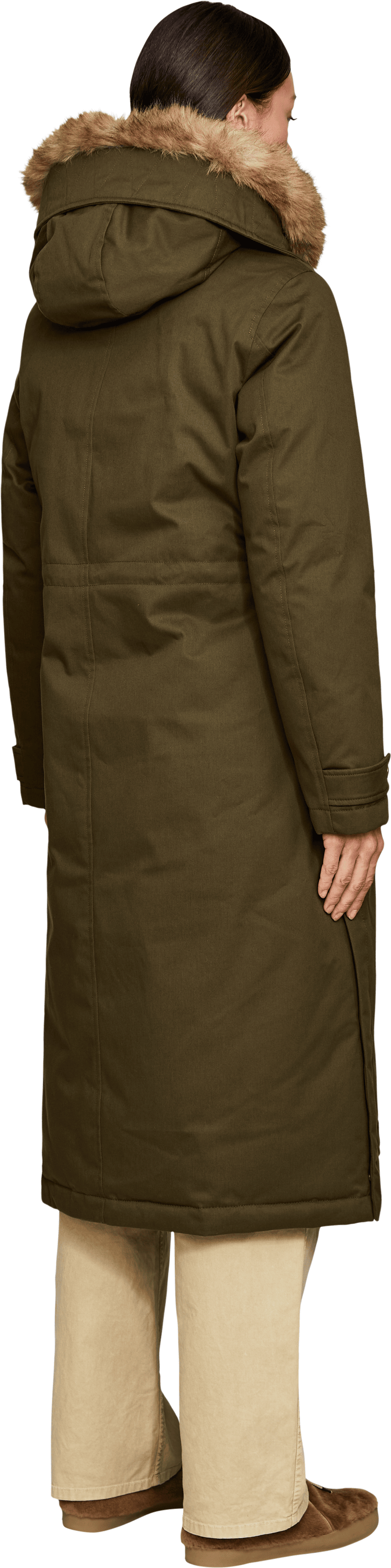 Woolrich Langer Parka 'Best' Dunkelgrün, Rückansicht – UNGER.DE
