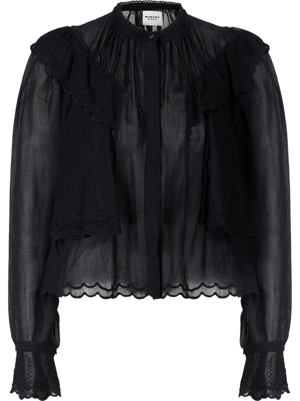Bluse 'Kelmon' aus besticktem Baumwollvoile Schwarz