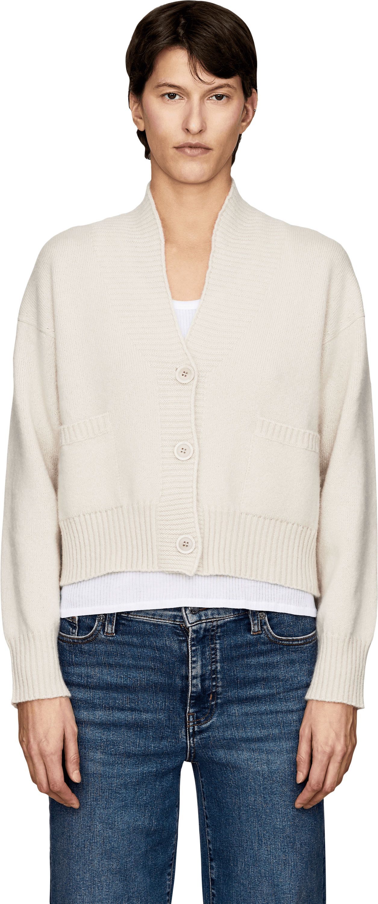 Iris von Arnim 'Kristana' Alabaster cashmere and silk cardigan, Front view – UNGER.DE