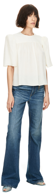 Gerafftes Top aus Seidenjacquard Crème