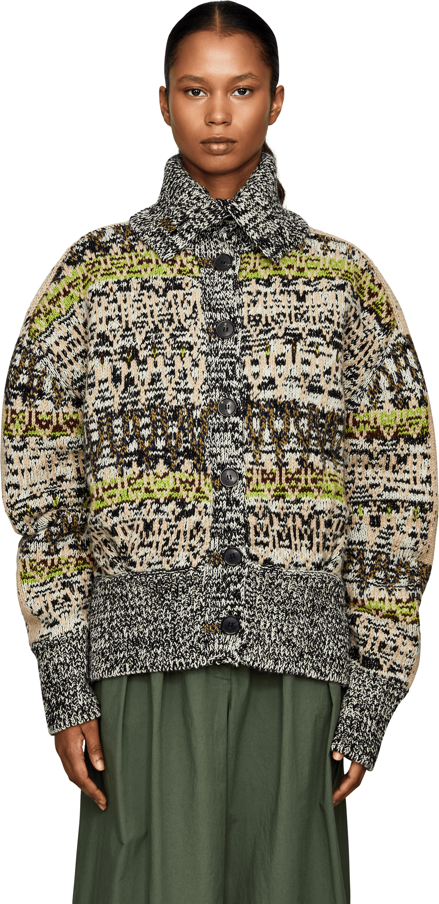 Dries van Noten Woll-Cashmere-Strickjacke 'Teda' mit Jacquardmuster Multi, Frontansicht – UNGER.DE