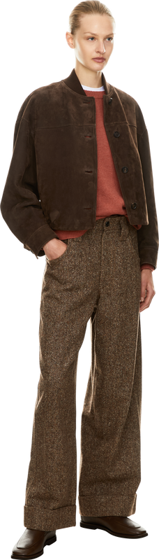 Melierte Wollhose mit Monili-Perlen Beige