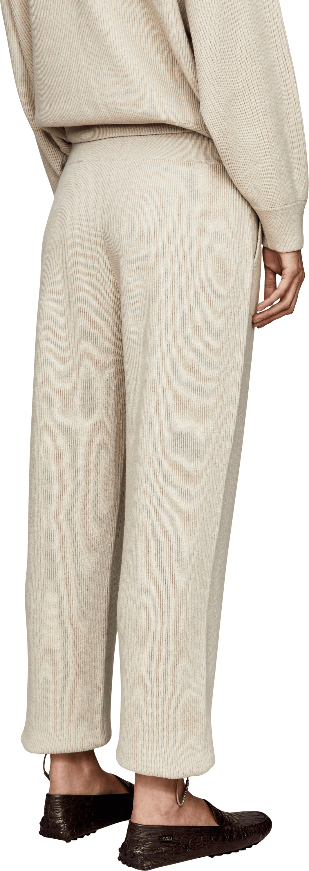 Brunello Cucinelli Gerippte Strickhose aus Schurwolle und Cashmere Crème, Rückansicht – UNGER.DE