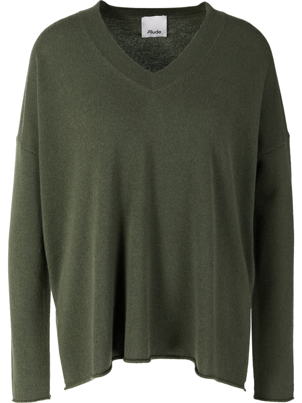 Cashmere-Pullover mit V-Ausschnitt Grün