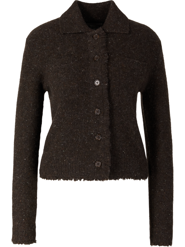 Short 'Shrunken Donegal' cashmere cardigan, dark brown