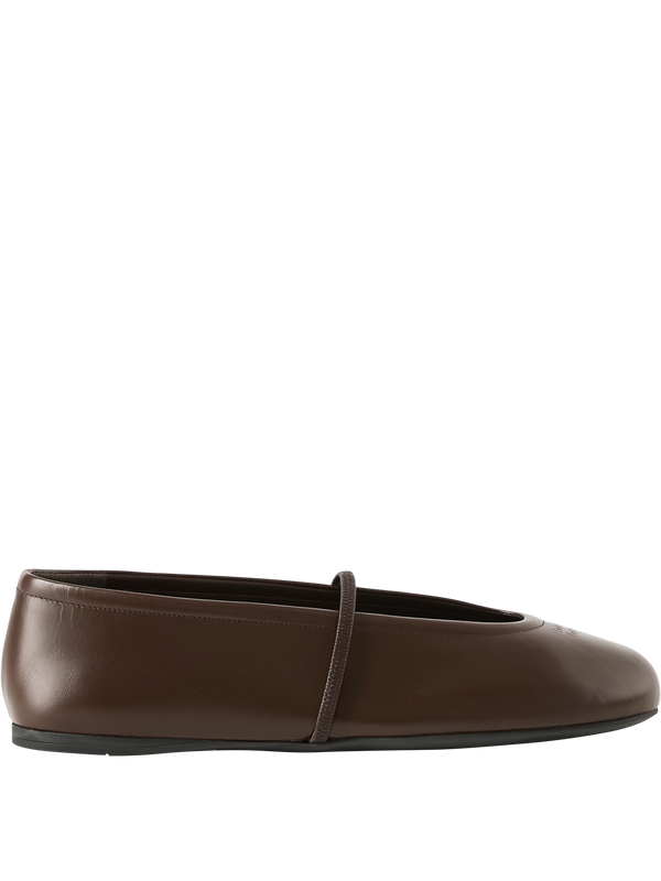 Calfskin ballerinas with embossed logo dark brown