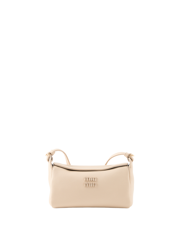 Pouch mit Logo Schriftzug aus Leder Beige