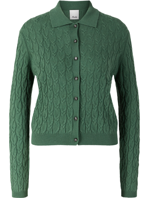 Cashmere-Strickjacke mit Zopfmuster Grün
