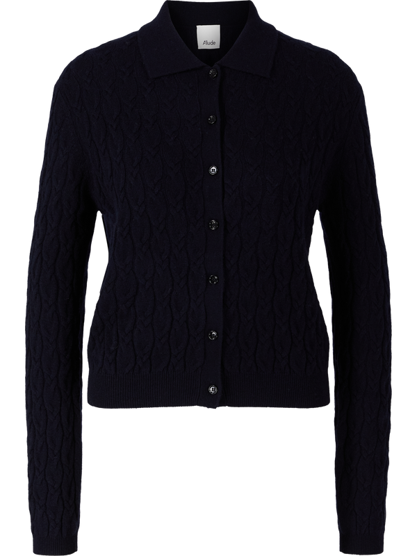 Cashmere-Strickjacke mit Zopfmuster Marineblau