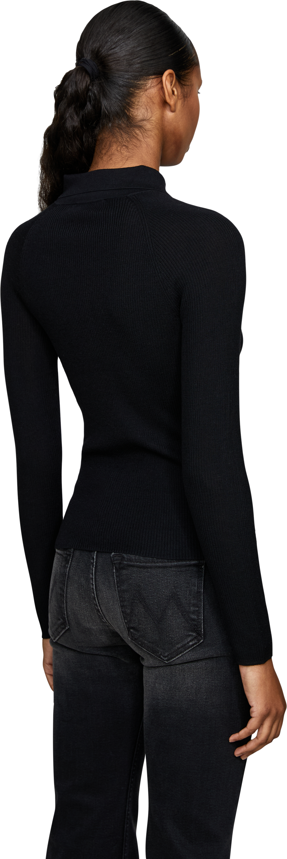 Vince Ribbed wool-silk jumper with a polo neck black, Back view – UNGER.DE