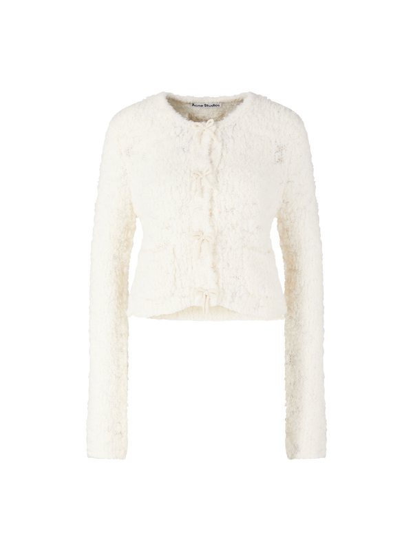 Wollstrickjacke mit Schleifendetails Crème