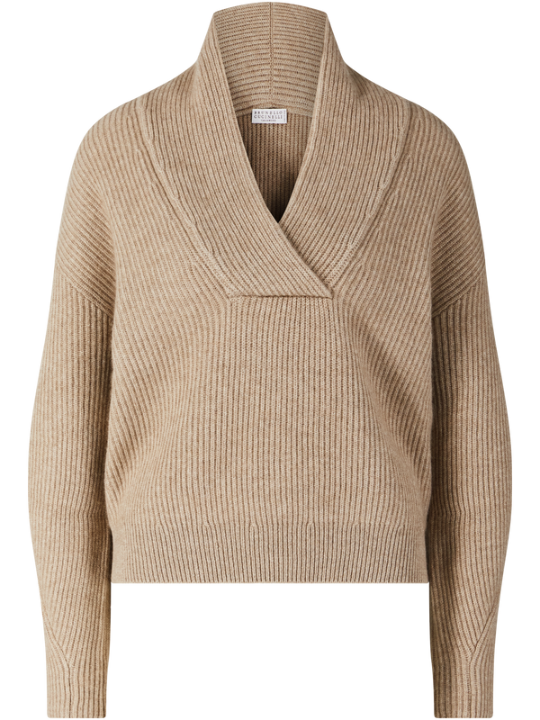 Cashmere-Pullover mit Monili Perlen Beige