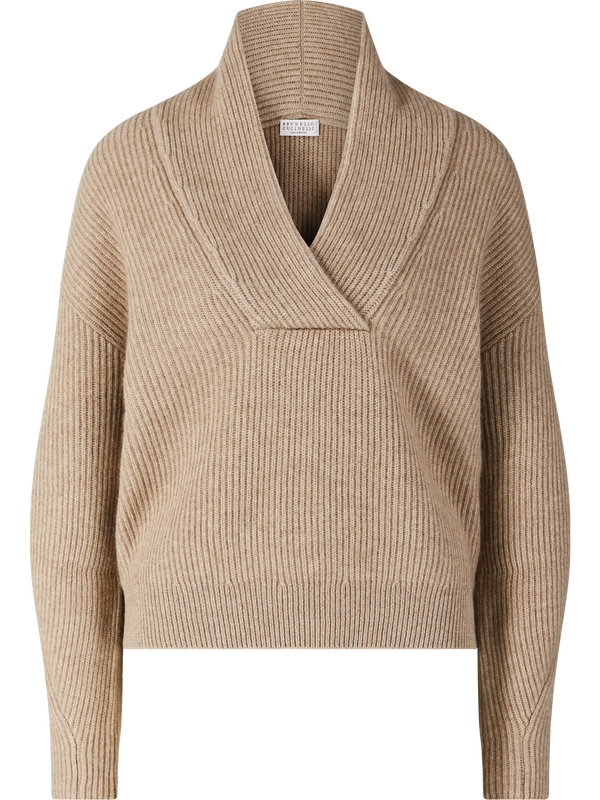 Cashmere-Pullover mit Monili Perlen Beige